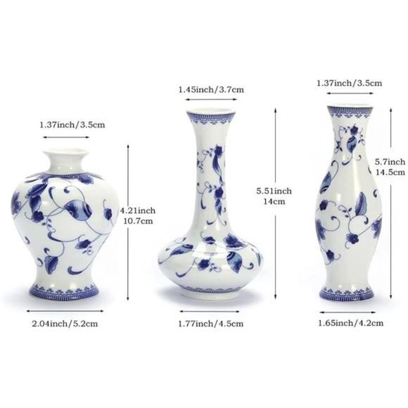 Chinese Ceramic Vase Set - Small Blue and White Porcelain Vases, Fambe Glaze - Picture 5 of 6
